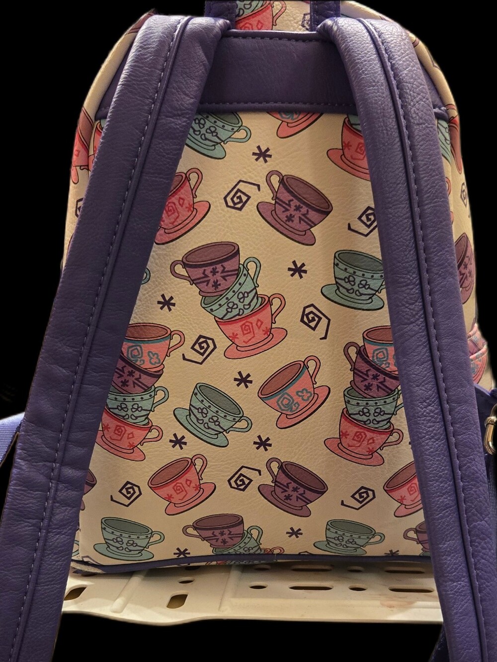 Loungefly Disney Parks Tea Cup Pattern Mini Backpack - Cream & Purple - Picture 2 of 4